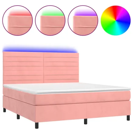 Sommier à lattes de lit avec matelas LED Rose 160x200cm Velours 2