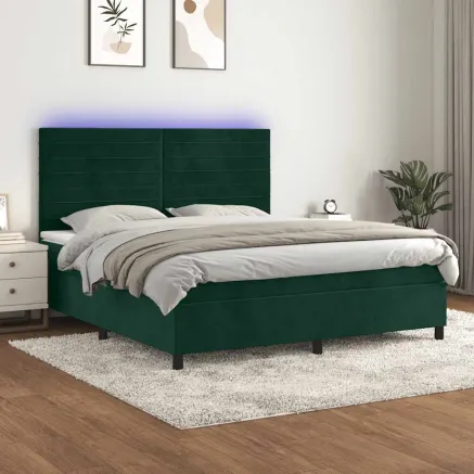 Sommier à lattes de lit avec matelas LED Vert foncé 180x200 cm