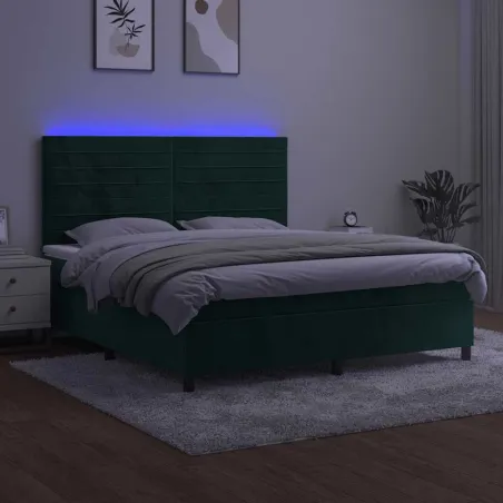Sommier à lattes de lit avec matelas LED Vert foncé 180x200 cm