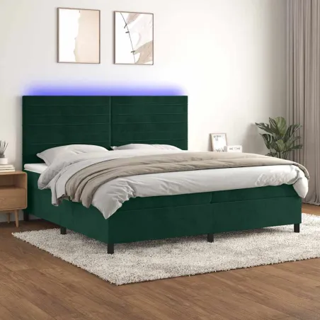 Sommier à lattes de lit avec matelas LED Vert foncé 200x200 cm