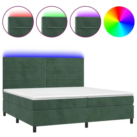 Sommier à lattes de lit avec matelas LED Vert foncé 200x200 cm