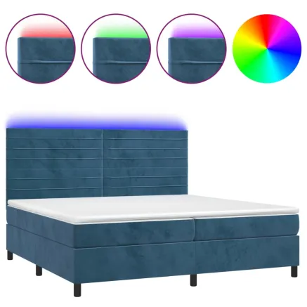 Sommier à lattes de lit avec matelas LED Bleu foncé 200x200 cm 2