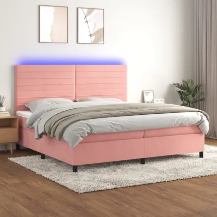 Sommier à lattes de lit avec matelas LED Rose 200x200cm Velours