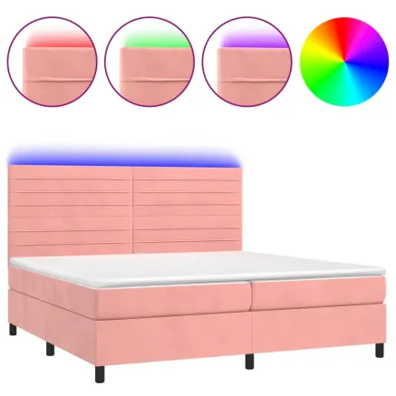 Sommier à lattes de lit avec matelas LED Rose 200x200cm Velours 2