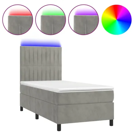 Sommier à lattes de lit matelas LED Gris clair 90x190cm Velours 2