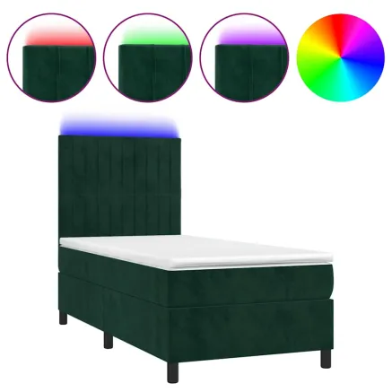 Sommier à lattes de lit matelas LED Vert foncé 90x190cm Velours 2