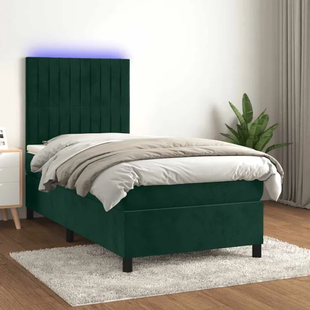 Sommier à lattes de lit matelas LED Vert foncé 90x200cm Velours