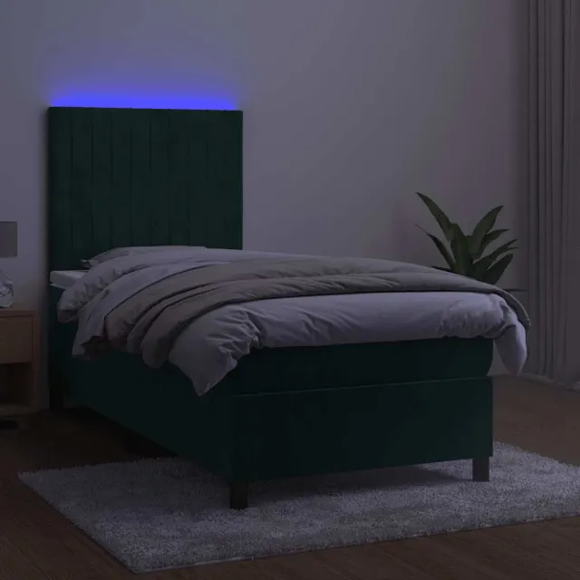 Sommier à lattes de lit avec matelas LED Vert foncé 100x200 cm