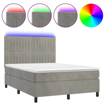 Sommier à lattes de lit avec matelas LED Gris clair 140x190 cm 2