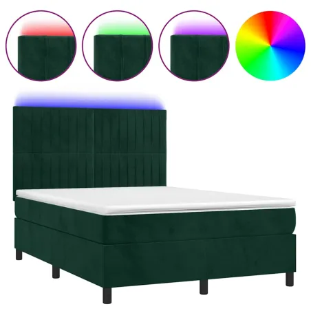 Sommier à lattes de lit avec matelas LED Vert foncé 140x190 cm