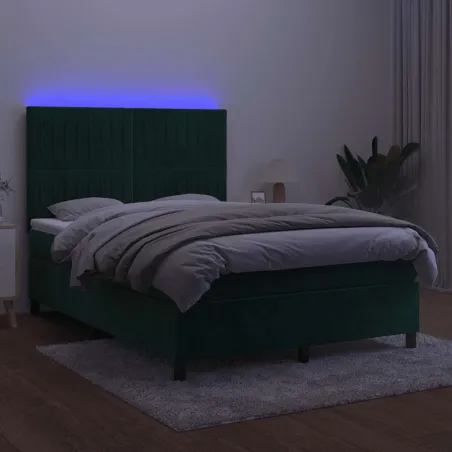Sommier à lattes de lit avec matelas LED Vert foncé 140x190 cm