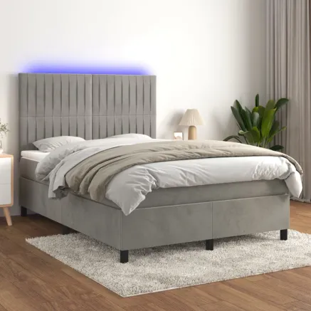Sommier à lattes de lit avec matelas LED Gris clair 140x200 cm