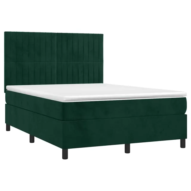 Sommier à lattes de lit matelas et LED Vert foncé 140x200 cm