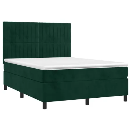 Sommier à lattes de lit matelas et LED Vert foncé 140x200 cm