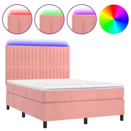 Sommier à lattes de lit matelas et LED Rose 140x200 cm Velours 2