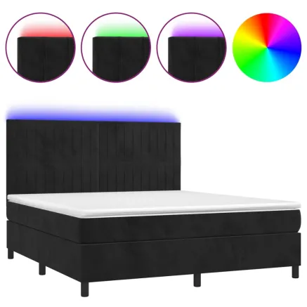 Sommier à lattes de lit matelas et LED Noir 160x200 cm Velours 2