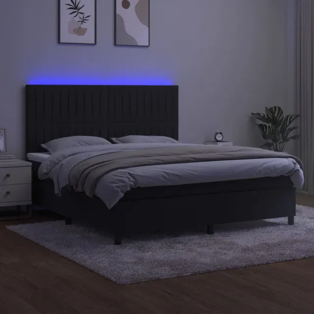 Sommier à lattes de lit matelas et LED Noir 180x200 cm Velours