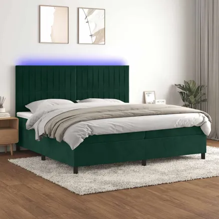 Sommier à lattes de lit matelas et LED Vert foncé 200x200 cm