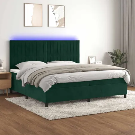 Sommier à lattes de lit matelas et LED Vert foncé 200x200 cm