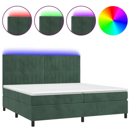 Sommier à lattes de lit matelas et LED Vert foncé 200x200 cm 2