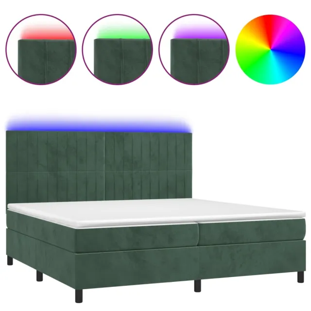 Sommier à lattes de lit matelas et LED Vert foncé 200x200 cm