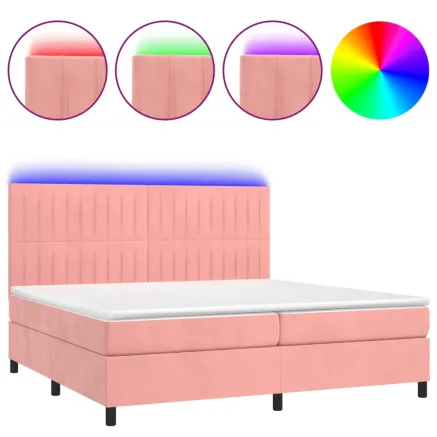Sommier à lattes de lit matelas et LED Rose 200x200 cm Velours 2