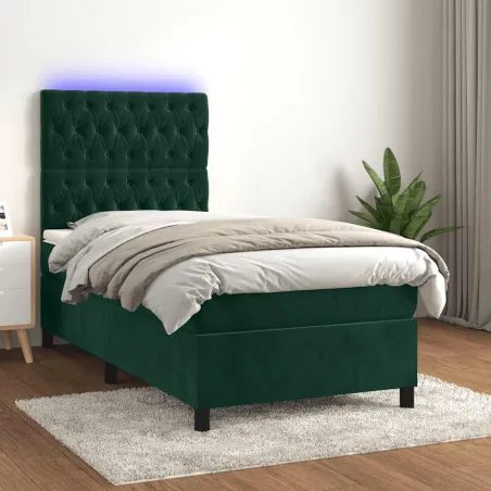 Sommier à lattes de lit et matelas et LED Vert foncé 80x200 cm