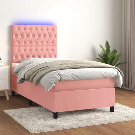 Sommier à lattes de lit matelas et LED Rose 80x200 cm Velours