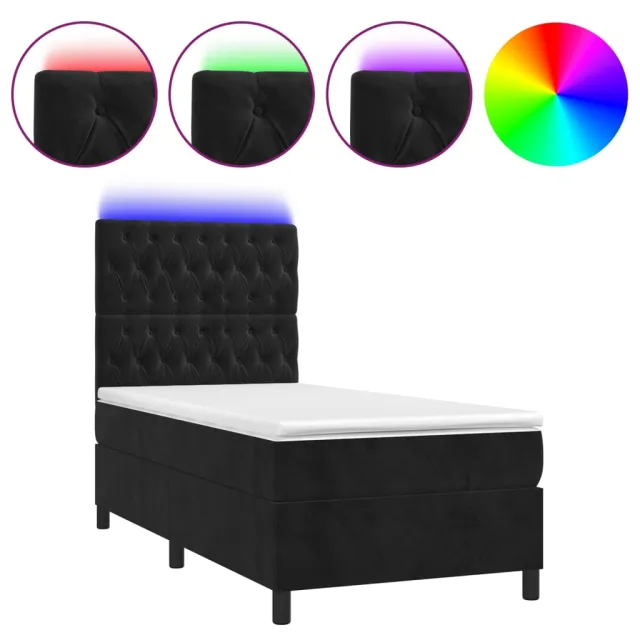 Sommier à lattes de lit matelas et LED Noir 90x190 cm Velours