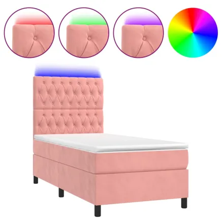 Sommier à lattes de lit matelas et LED Rose 90x190 cm Velours 2