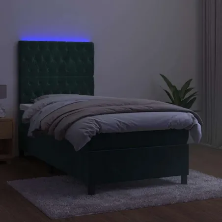 Sommier à lattes de lit matelas et LED Vert foncé 100x200 cm
