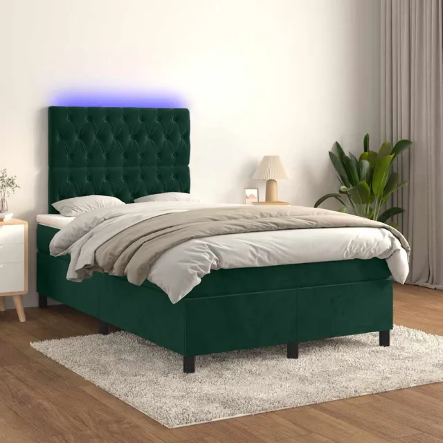 Sommier à lattes de lit matelas et LED Vert foncé 120x200 cm