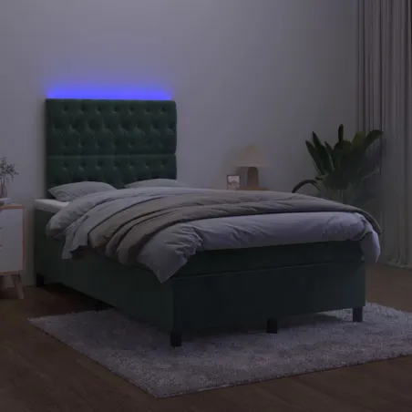 Sommier à lattes de lit matelas et LED Vert foncé 120x200 cm