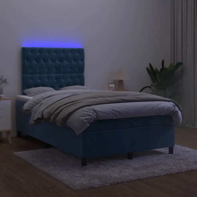 Sommier à lattes de lit matelas et LED Bleu foncé 120x200 cm