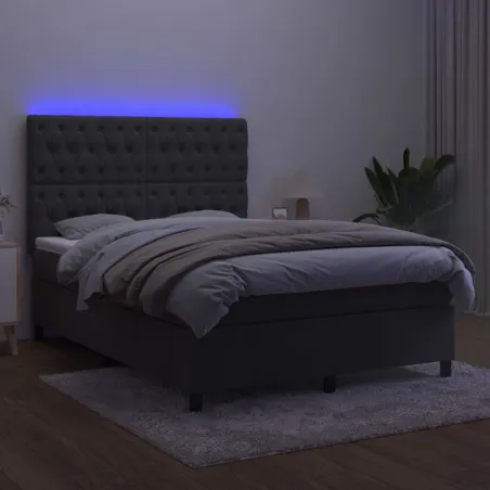 Sommier à lattes de lit matelas et LED Gris foncé 140x190 cm