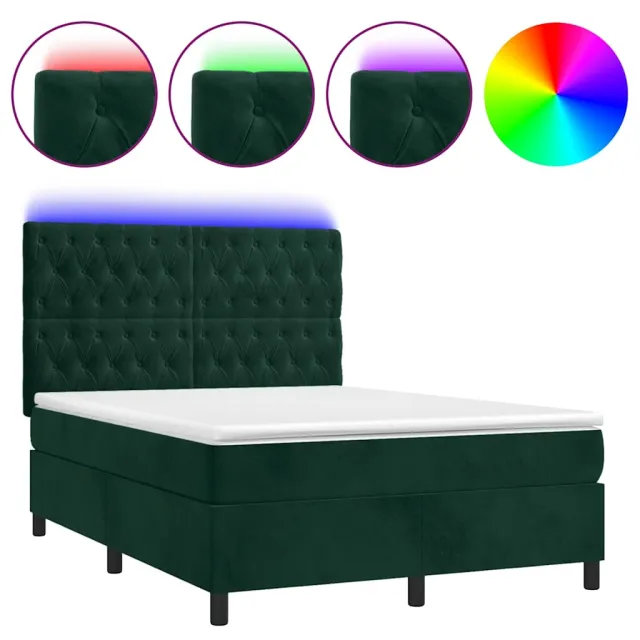 Sommier à lattes de lit matelas et LED Vert foncé 140x190 cm