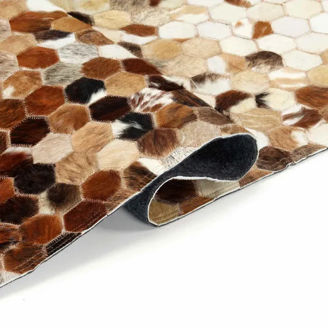 Tapis en Cuir Patchwork Peau de Vache Marron 170 x 120 cm Cuir