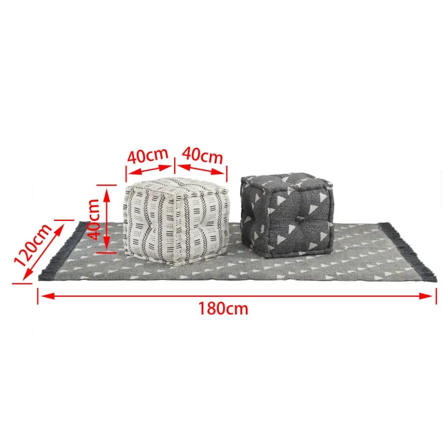 Pouffes Géométrique Gris et blanc 40 x 40 x 40 cm tissu