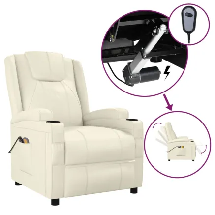 Fauteuil électrique de massage Crème blanc Similicuir 2