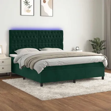 Sommier à lattes de lit matelas et LED Vert foncé 160x200 cm