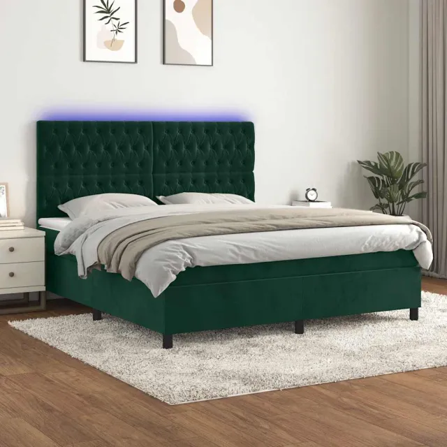 Sommier à lattes de lit matelas et LED Vert foncé 160x200 cm