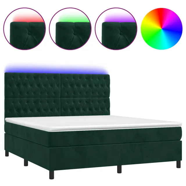 Sommier à lattes de lit matelas et LED Vert foncé 160x200 cm