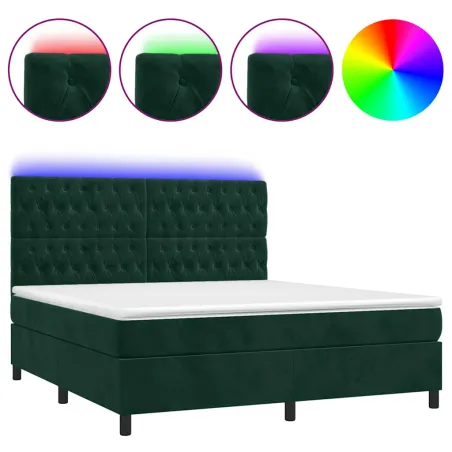 Sommier à lattes de lit matelas et LED Vert foncé 160x200 cm