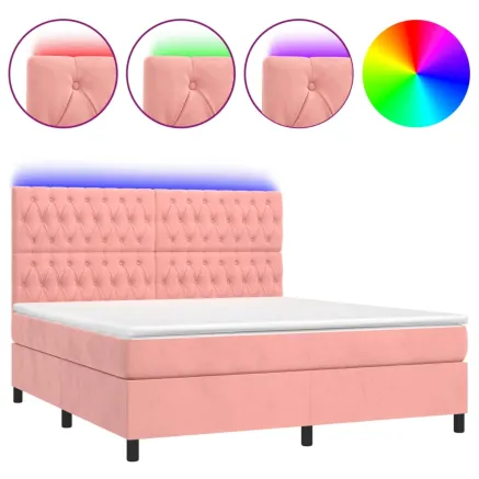 Sommier à lattes de lit matelas et LED Rose 160x200 cm Velours 2