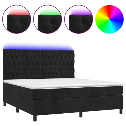 Sommier à lattes de lit matelas et LED Noir 180x200 cm Velours 2