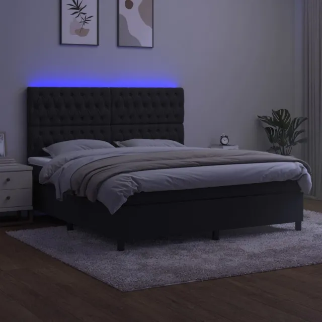 Sommier à lattes de lit matelas et LED Noir 180x200 cm Velours