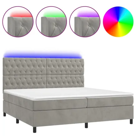 Sommier à lattes de lit matelas et LED Gris clair 200x200 cm 2