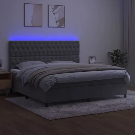 Sommier à lattes de lit matelas et LED Gris clair 200x200 cm