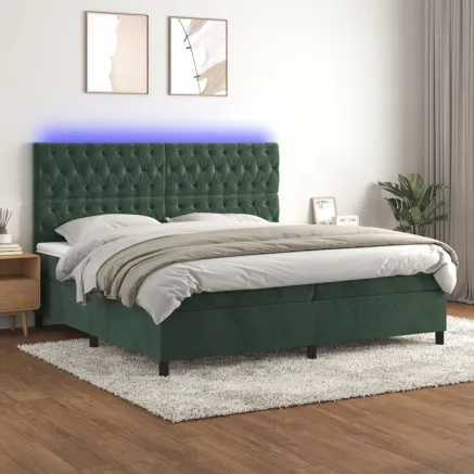 Sommier à lattes de lit matelas et LED Vert foncé 200x200 cm