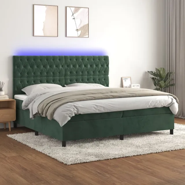 Sommier à lattes de lit matelas et LED Vert foncé 200x200 cm